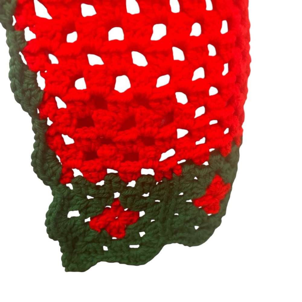 Christmas crochet vest red green size medium handmade holiday open stitch W/tie - Picture 10 of 11